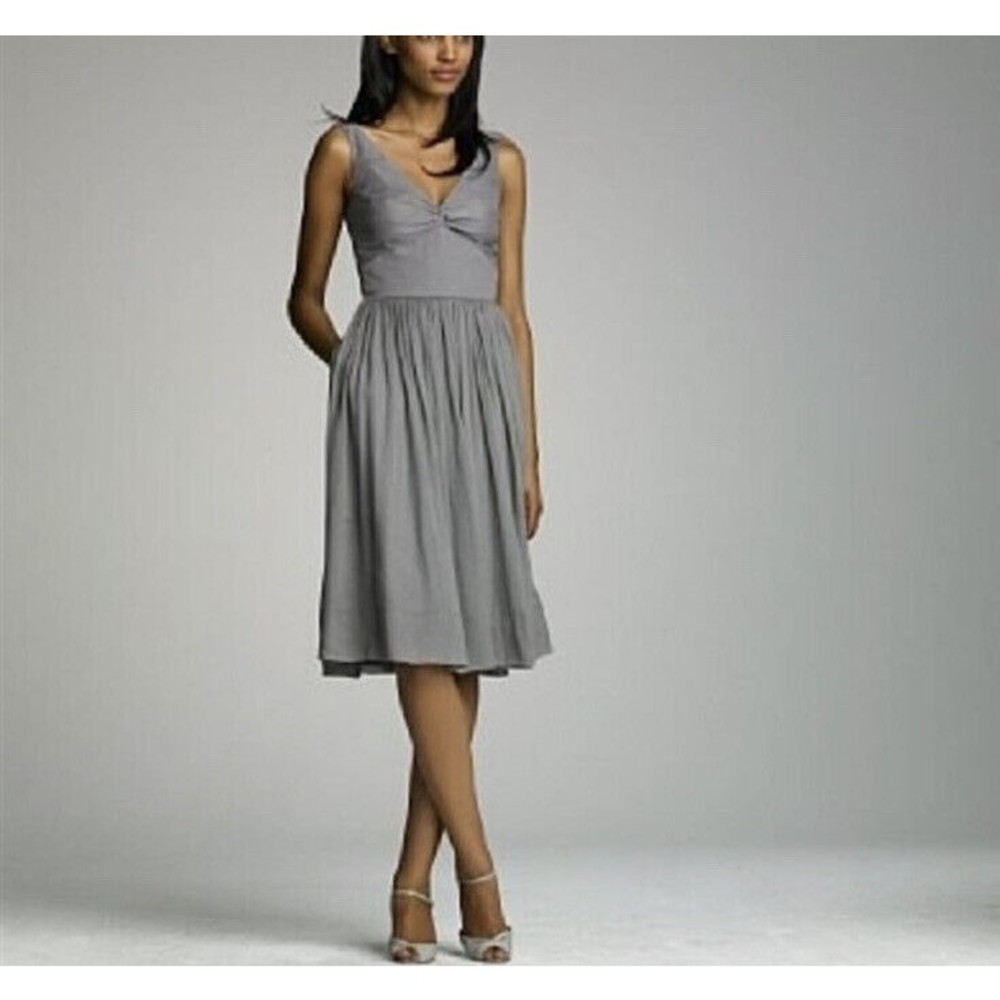 J Crew Gray Silk Chiffon Twist Tank Mini Dress Size 2